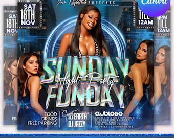 Sunday Funday Party Flyer, Sunday Party Flyer, Sunday Club Party Flyer, Sunday Club Flyer Template, Club Party Flyer, Canva Editable