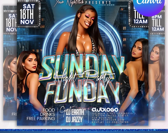 Sunday Funday Party Flyer, Sunday Party Flyer, Sunday Club Party Flyer, Sunday Club Flyer Template, Club Party Flyer, Canva Editable
