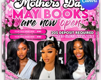 May Booking Flyer, Mothers Day Booking Flyer, May Calendar Flyer, May Books Open, May Appointment Flyer, May Book Now, May Lashes Nail Flyer