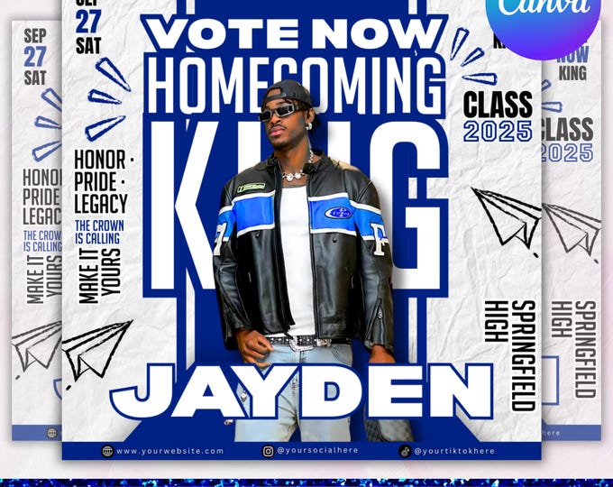Homecoming King flyer, Homecoming Queen Flyer, homecoming campaign flyer, Vote Homecoming, HOCO Flyer, Vote for me Flyer, Canva Editable