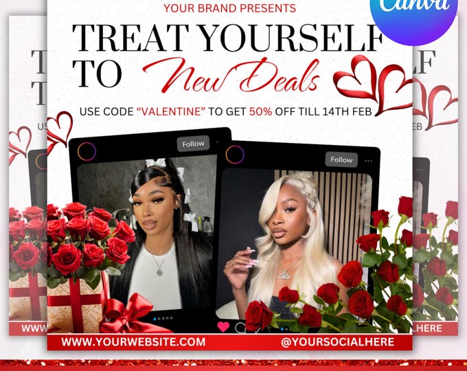 February Booking Flyer, Valentines Day Booking Flyer, February Booking, Hair Braids Nail Lash Makeup Wig Install , Canva Editable
