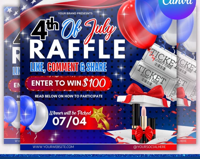 4th Of July Raffle Giveaway Flyer, DIY Flyer Template, Independence Day Giveaway Flyer, Holiday Flyer, Raffle Ticket Flyer, Canva Editable