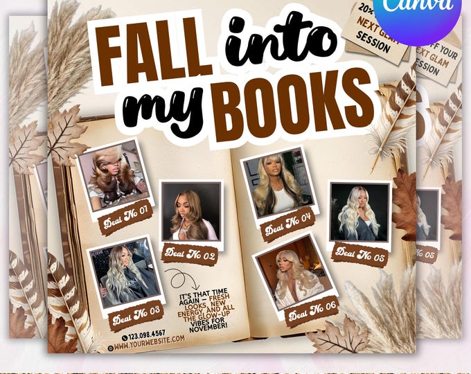 November Booking Flyer, Fall Szn Booking Flyer, Thanksgiving Book Now, November Hair Lash Nail Braids MUA Wig Autumn Flyer, Canva Editable
