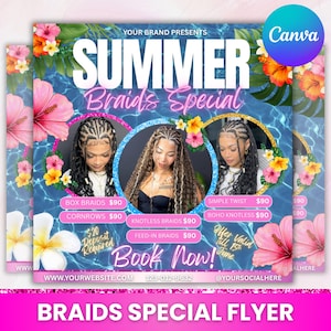 Summer Braid Sale Flyer, Summer Braid Sale Flyer, Braid Preise Flyer, Braids Sale Flyer, Haar Flyer, Braids Special Flyer Template, Canva Bearbeitbar