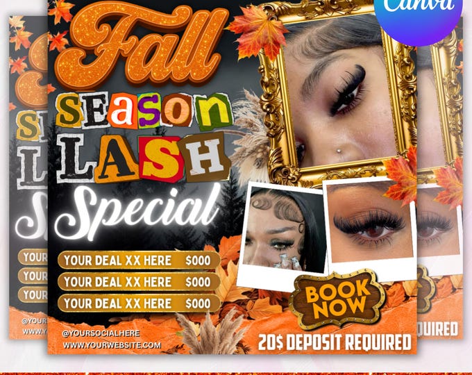 Fall Szn Lash Special Flyer, Lash Esthetician Flyer, Fall lash flyer, September lash Flyer, Fall Sale Flyer, Fall Season Sale,Canva Editable
