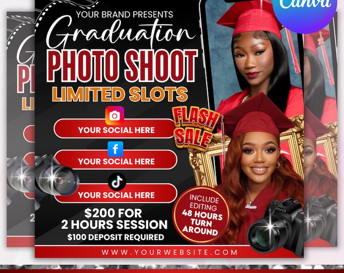 Graduation Photoshoot Flyer, Photographer Prom Flyer, Graduation Photos, Photography special, Photographer Flyer, Canva Editable