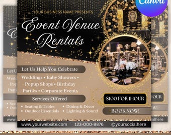 Event Venue Rental Flyer: Party & Corporate Events (Canva Editable)