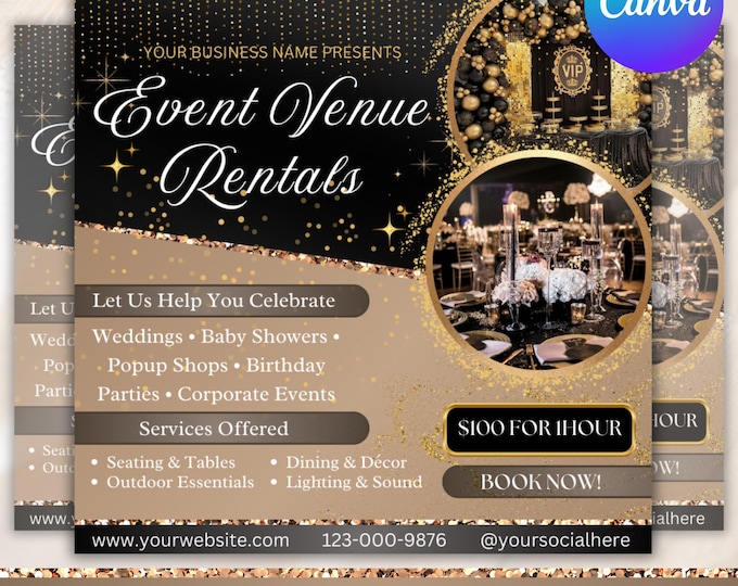 Event Rental Space Flyer, Event Rental Advertisement, Event Venue Flyer, Party Rental Flyer, Social media Template, Canva Editable