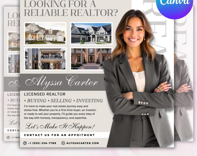 Real Estate Flyer, Realtor Flyer Template, Buying or Selling Real Estate Flyer, Home Buying Flyer, Real Estate Marketing, Canva Editable