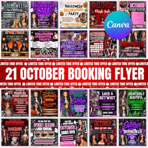 October Booking Flyer, October Books Open, Halloween Hair Flyer, Spooky SZN Flyer, October Hair Flyer, Nails MUA Lash, Canva Editable