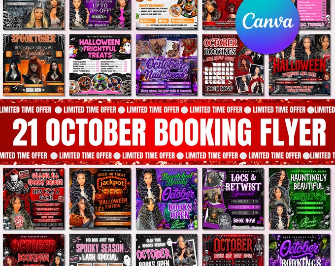 October booking flyer bundle, Halloween booking flyer bundle, Spooky Season Books Open