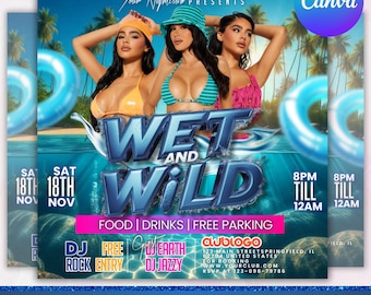 Pool Party Flyer, Wet And Wild Pool Party Flyer, Summer Beach Party Flyer, Urban Party Flyer,  Summer Break Flyer,Party Flyer,Canva Editable