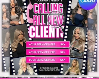 New Client Flyer,New Client Welcome Flyer,Hair Braids Lashes Wig Install Makeup Nails Booking Flyer,Appointment Booking flyer,Canva Editable