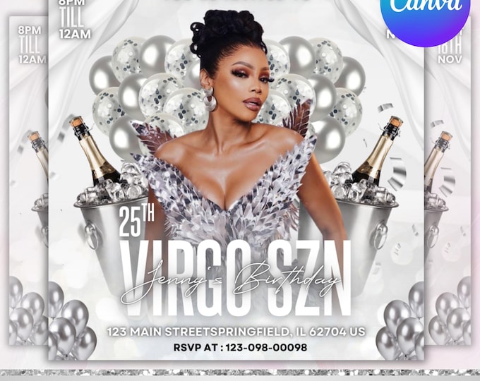 Virgo Birthday Flyer, Birthday Party Invitation Flyer, Virgo Season Birthday Flyer, Virgo Birthday Flyer, Birthday Event, Canva Editable