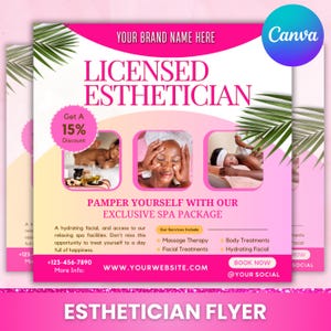 Esthetician Flyer, Facial treatment flyer, Beauty Spa Services Flyer, Beauty Therapist Flyer, Esthetician booking flyer, Spa, Canva Editable