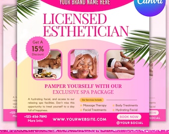 Esthetician Flyer: Facial, Spa Services - Canva Editable (Digital Download)