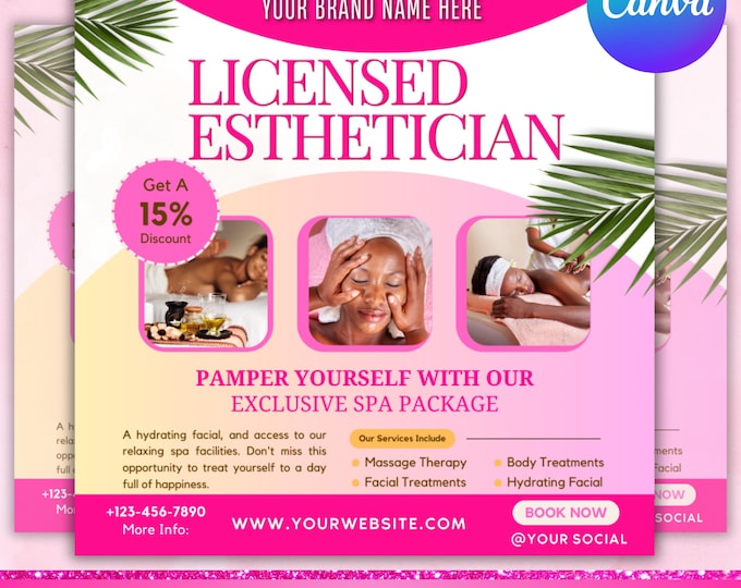 Esthetician Flyer, Skin Care Services Flyer, Beauty Treatment Flyer,Salon Spa Flyer,Hydrafacial Flyer,  Social Media Template,Canva Editable