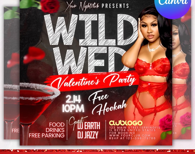 Valentine Party Flyer, Love Party Flyer, Valentine's Day Club Flyer, Valentine's Day Night Invite, Club Party Flyer, Canva Editable