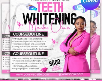 Teeth Whitening Masterclass Flyer, Teeth Whitening Flyer, Teeth Whitening Sale, Teeth Whitening Training, Dentist Flyer, Canva Editable