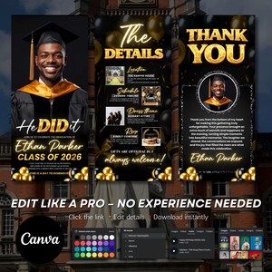Black and Gold Luxury Graduation Digital Invitation, Graduation Party, Graduation Ceremony, For Boys and Girls, For men and women Graduation Flyer | Customizable DIY Invitation Flyer | Graduation Invitation Flyer | Social Media Flyer | Simplistic | Class of 2025 Digital Graduation Invitation, Graduation Party, Graduation Invitation, Congrats to the Grad flyer, Class of 2025 flyer, Grad Announcement