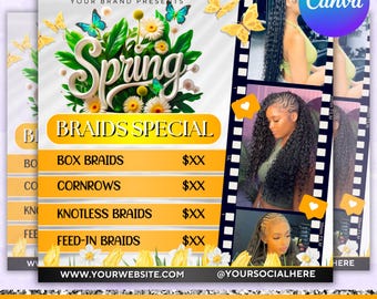 Spring Braids Sale Flyer, Spring Booking Flyer, Spring Season Flyer, Braid Prices Flyer, Braids Sale Flyer, Hair Flyer, Canva Editable