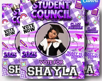 Student Council Campaign Flyer Template, School Election Flyer, Editable Canva Poster, Digital Council Flyer, School Election Poster