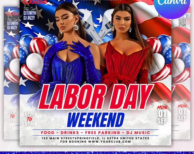 Labour Day Party Flyer, Labour Day Party Invitation, Club Party Flyer, Labor Day Club Flyer, Outdoor Party Flyer, Canva Editable