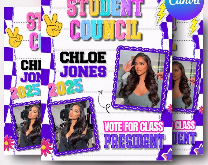 Student Council Campaign Flyer Template, School Election Flyer, Editable Canva Poster, Digital Council Flyer, School Election Poster