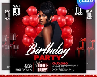 Birthday Party Flyer, Birthday Bash Flyer, Birthday Girl, Party Flyer, Celebration Flyer, Birthday Event, Birthday Invite, Canva Editable