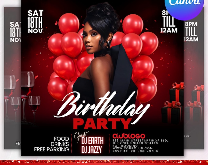 Birthday Party Flyer, Birthday Bash Flyer, Birthday Girl, Party Flyer, Celebration Flyer, Birthday Event, Birthday Invite, Canva Editable