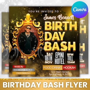 Birthday Party Flyer, Birthday Bash Flyer, Birthday Girl, Party Flyer, Celebration Flyer, Birthday Event, Birthday Invite, Canva Editable