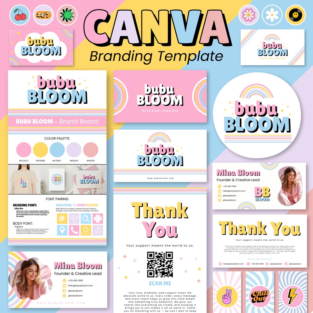 Canva Branding Kit Template, Colorful Retro Branding, Editable Logo ...