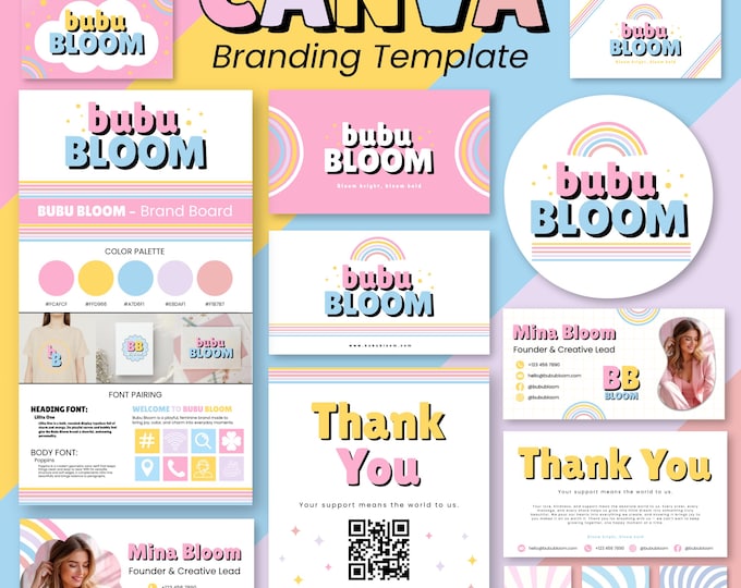 Branding Kit Template, Retro Branding Kit, branding kit for small business,Email Signature, Thank You Card, Facebook YouTube, Canva Editable
