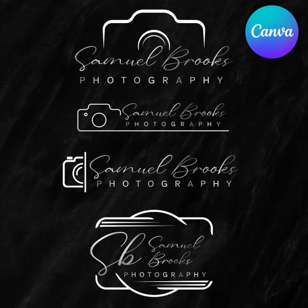 Logotipo de fotógrafo, logotipo de fotografía, marca de agua de foto, logotipo de firma, logotipo circular, logotipo de cámara, diseño de logotipo DIY, conjunto de 4 logotipos, Canva editable