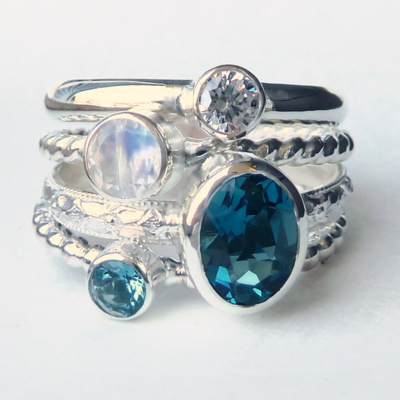 Mothers Ring 4 Birthstone Stacking Rings W/ 8x6mm Gemstone - Etsy