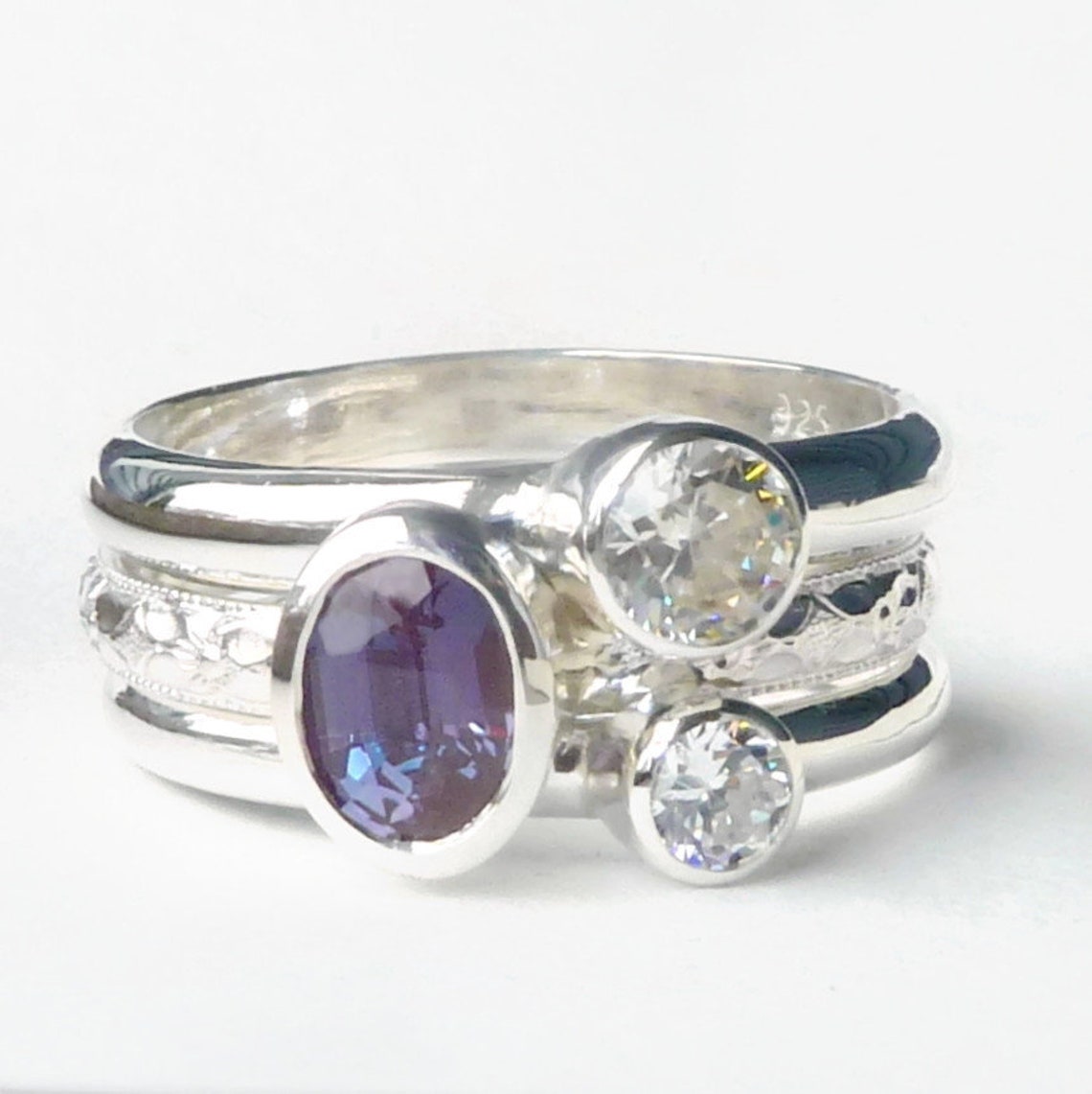 stackable mothers ring 3 stones