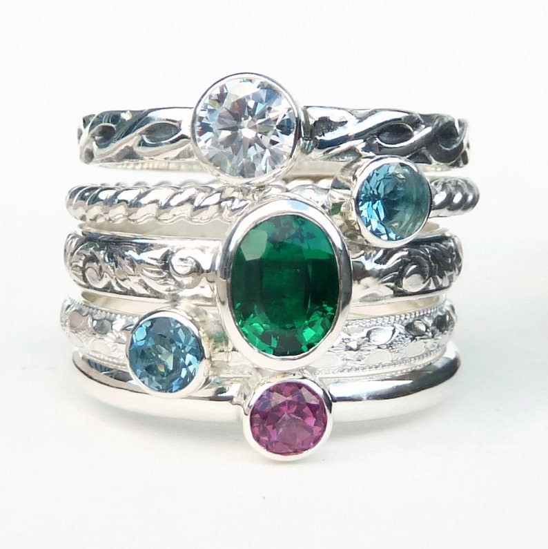 Mothers Ring 5 Birthstone Stacking Rings Incl 7x5 Mm Faceted - Etsy