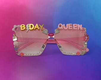 Birthday Queen Rhinestone Sunglasses: Glam Party Celebration