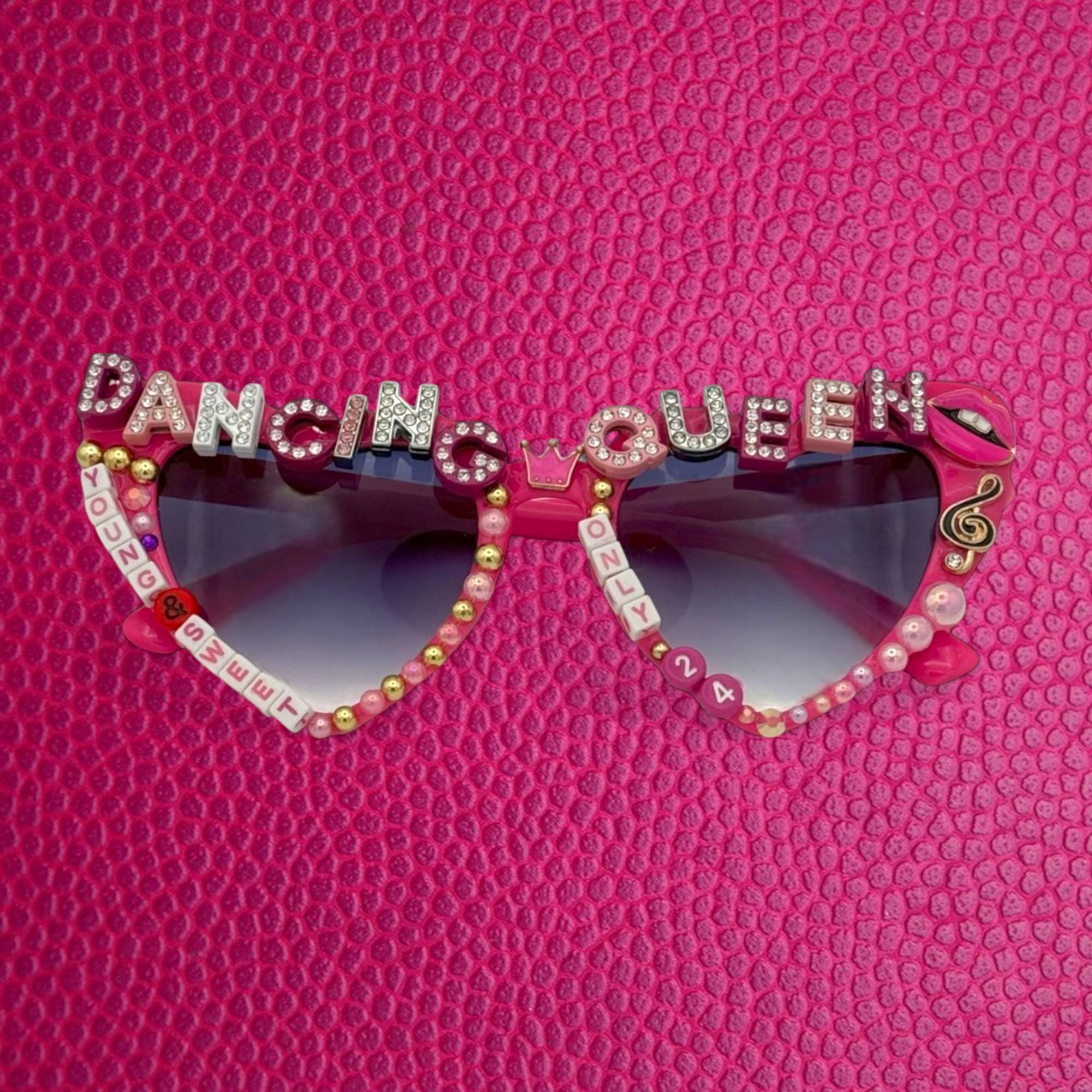 Custom Birthday Sunglasses, Custom Birthday Gift, Bedazzled Sunglasses, Heart Sunglasses, Dancing Queen Birthday Sunglasses