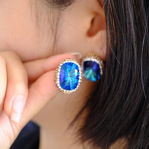 Pendientes de diamantes azules Swarovski, pendientes vintage de piedras preciosas azules hechos a mano, alianzas de boda, regalos para novias.