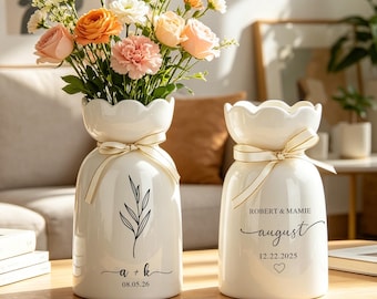 Custom Engagement Gifts Flower Vase,Ceramic Flower Vase for Wedding,Wedding Vase Gift,Wedding Anniversary Gift for Couple,Gift for Newlyweds