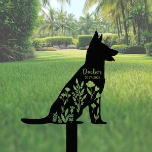 Personalized Metal Dog Grave Marker,Dog Memorial Stake with Flowers,Custom Dog Cemetery Stake,Dog Garden Stake,Dog Garden Decor,Loss of Dog