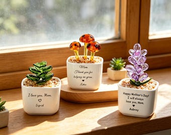 Tulipán de cristal personalizado, regalo para mamá, flor en maceta soplada a mano, decoración de maceta de cerámica personalizada, tulipanes eternos, regalo para el Día de la Madre