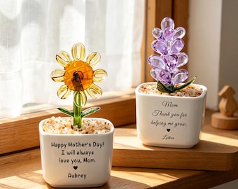 Vaso in vetro soffiato a mano, regali per la festa della mamma, pianta in vaso personalizzata a forma di girasole in vetro colorato, statuetta di cactus in vetro, pianta artificiale