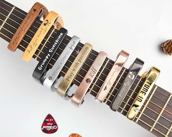 Personalisierte Metall-Gitarren-Kapo, benutzerdefinierte Holzmaserung Kapo für Ihn, einzigartiges Gitarrenzubehör, Vatertagsgeschenk für Musiker, Gitarristengeschenk