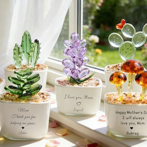 手吹きガラス鉢植え、母の日ギフト、ステンドグラスひまわりカスタム鉢植え、ガラスサボテン置物、人工植物