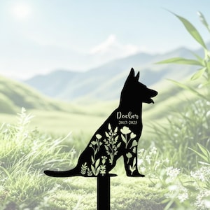 Personalisierte Metall Hundegrabstein, Hund Gedenkpfahl mit Blumen, benutzerdefinierter Hundefriedhof Pfahl, Hunde Gartenpfahl, Hunde Gartendekoration, Verlust des Hundes