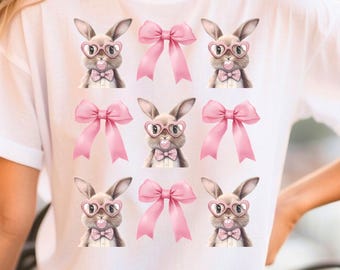 Easter Bunny Coquette PNG - Cute Pastel Bunny, Pink Bow (Digital Download)
