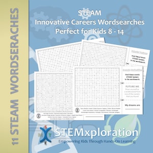 11 Printable Innovative STEAM Careers Wordsearches with Bonus Activities | Homeschool STEM Resource | Science Lesson Starter Activity