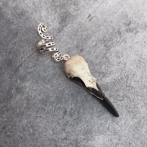 Raven Skull Dreadlock Charm Bead, Oddities Gift Dread Lock Braid Hair Crimp Cuff, 1.5" Bone Loc Jewelry Resin Skull Gothic Bird Skull Bones